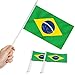 Anley Brazil Stick Flag, Brazilian 5x8 inch HandHeld Mini Flag With 12" White Solid Pole - Vivid Color and Fade Resistant - 5 x 8 inch Hand Held Stick Flags With Spear Top (1 Dozen)