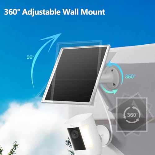 Image of 6W Solar Panel for Ring Camera, Solar Charger Compatible with Ring Spotlight /Stick Up Cam Battery /Plus /Pro, Waterproof Solar Charger with USB-C & Barrel Plug, 10ft Long Cable with Fast Charging