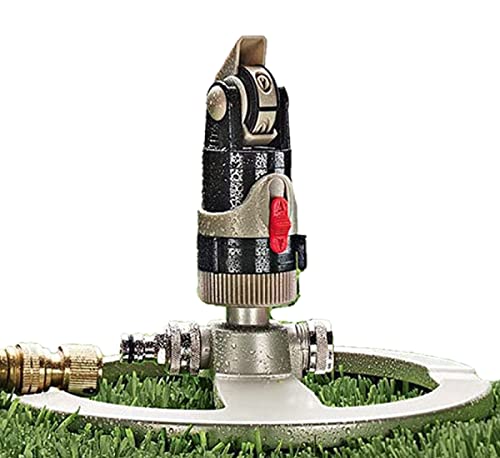 Kings County Tools German Circular Lawn Sprinkler | 10" Aluminum Base | Fully Rotates And Adjusts Water Arcs | Quick Connect To 5/8" Or 3/4" Garden Hoses | 4 Spray Patterns Available #TOP23