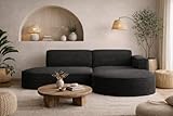 Kaiser Möbel   Ecksofa mit Wohnlandschaft, Eckcouch L Form, Sofa 3 sitzer, Polstersofa, Bequemes Couch mit Ottomane für Wohnzimmer, Relaxsofa, Stilvolles Cord Sofa, Modena Studio, Schwarz, Rechts