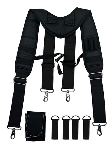 Infithvac Tool Belt Suspender for Men 4 Point Padded with Attachment Loops, WristBand Pouch Pocket for Construction Worker