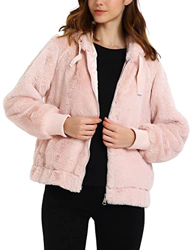 Bellivera Women Faux Fur Fleece Coat, Fall Clothes Winter The Fluffy Fuzzy Short Shearling Jacket With Hood 1712014 Pink L #TOP3