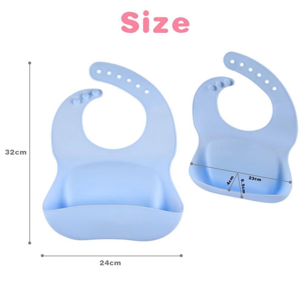 Vicloon Bavaglini Silicone, 2 Pezzi 3D Bavaglino Silicone Impermeabile Senza BPA, Bavaglini Pappa Svezzamento con Tasca Raccoglipappa, 6 Misure Regolabili, per Bambini e Neonati, Blu e Verde