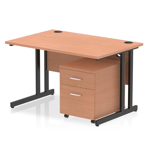 Image of Dynamic Impulse 1200 x 800mm Straight Office Desk Beech Top Black Cantilever Leg Workstation 2 Drawer Mobile Pedestal