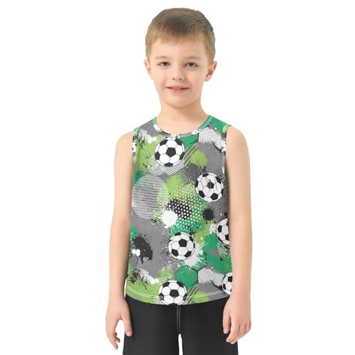 J JOYSAY Soccer Doodle Green Boys Tank Top Sleeveless Muscle Shirts Quick Dry Workout Active Sport Kids T-Shirts 3-15T2