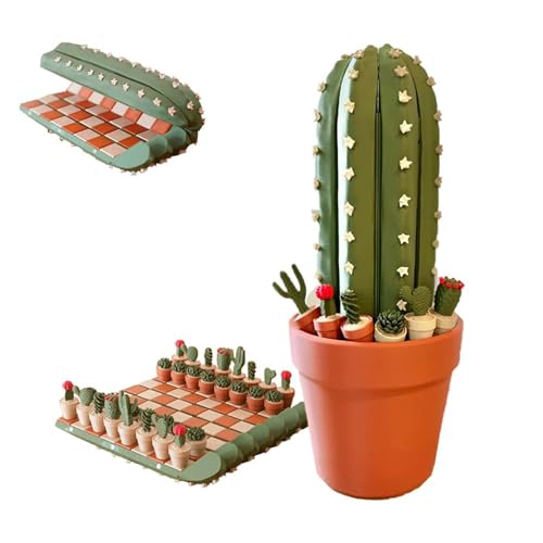 Cactichess -Advanced Roll up Cactus Chess Set, Cactus-Themed Pieces Chesses Board, Chesses Game, 3D Printed Portable Chess Sets Gifts (Green)
