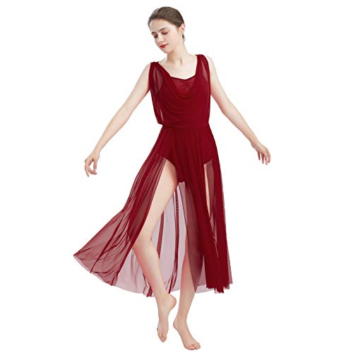 Mujer Escote Drapeado Lírica Contempornánea Praise Vestido Latina Traje Ballet Mujer Leotardo Body de Gimnasia Dancewear Maillot Gimnasia Ritmica Disfraz Bailarina Tutu Vino Rojo s