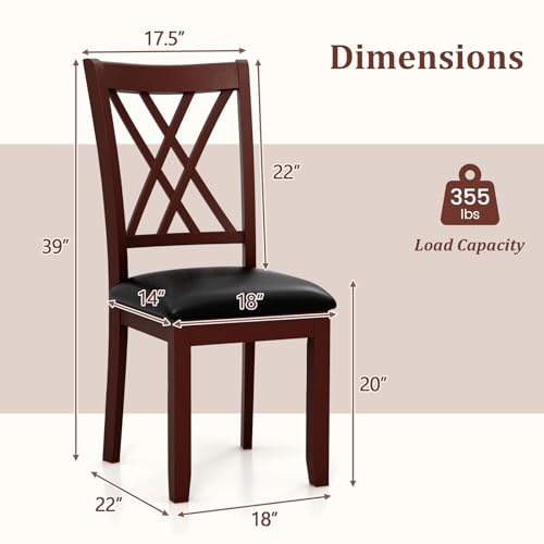 Image of COSTWAY Wooden Dining Chairs Set of 4 with PU Leather Padded Seat, Walnut | Farmhouse Armless Kitchen Side Chair with Rubber Wood Frame & High Back for Dining Room, Living Room and Restaurant