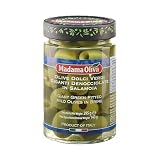 MADAMA OLIVA, Olive Verdi Dolci Denocciolate in Salamoia dal Colore Verde Intenso e dal Gusto Tipico, Senza Conservanti Aggiunti, 100% Vegetale, Vaso in Vetro da 295 gr