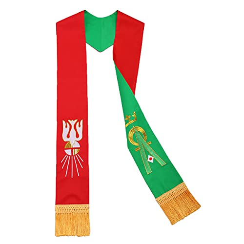 BLESSUME Church Clergy Pastor Reversible Stole, Red and Green 1, One size