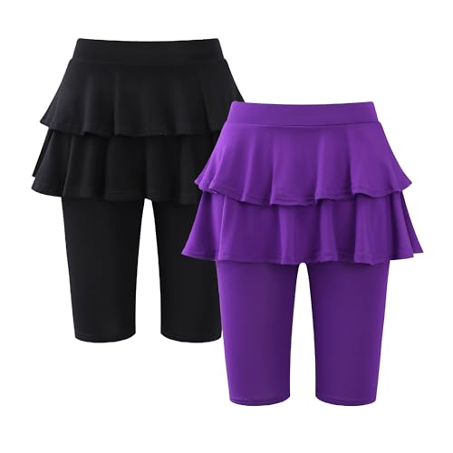 Deuerr - Deuerr Girls Knee-Length Leggings with Skirt (2 Pack) - Stretchy Summer Athletic Pants for Girls 7-8 Years, Black & Deep Purple - Best Deal on Amazon