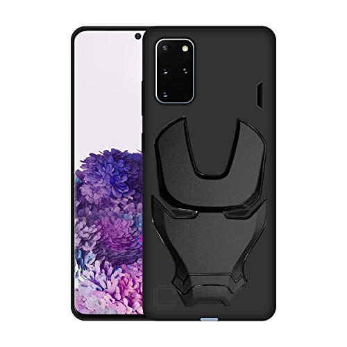 Image of COVERLY Official 3D Touch Feel Trending Avenger Logo Mask Soft Rugged Grip Iron Man Super Power Cartoon Movie Engraved Silicone Matte Back Cover for Samsung Galaxy S20 Plus (2020) - Black