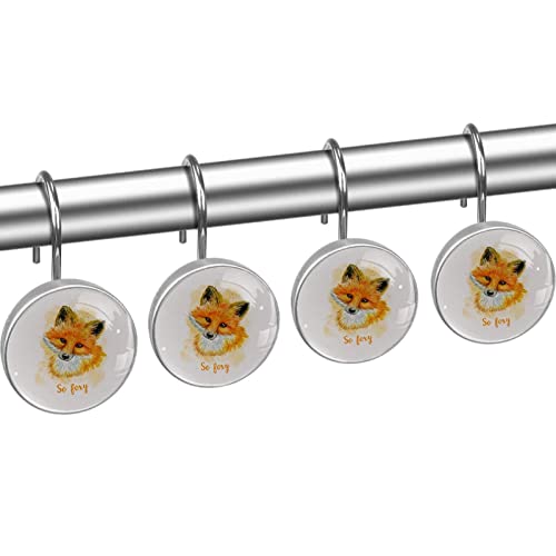 Crochets de rideau de douche renard en acier inoxydable - Lot de 12 pièces décoratives