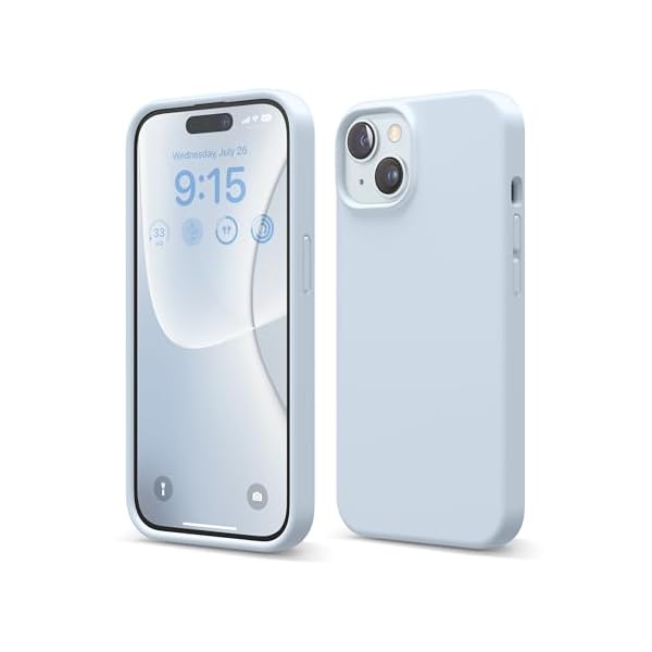 elago Liquid Silicone Hoesje Compatibel met iPhone 15 Case, Premium Siliconen, Full Body Beschermhoes [4 Lagen Schokbestendige Structuur], Anti-Kras Zachte Microvezel Voering (Licht Blauw)