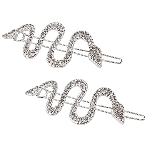 Framendino Silver Crystal Snake Rhinestone Hair Clips #TOP28