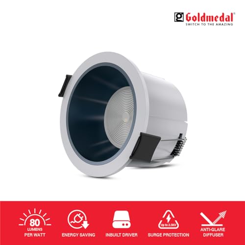 Image of Goldmedal Falcon 7W LED Round Downlight (WH+GB) for Home, Office & Shop - Neutral White (3000K) |Recessed Light for False Ceiling | Cut-Out: O75mm | Body Colour: White | for Indoor Application