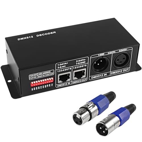 MEIRIYFA 4 Channel DMX512 Decoder LED Dimming Controller Driver,DMX PWM Constant Voltage Engineering Decoder for DC12V-24V 8A/4CH for LED RGB 5050 3528 Strip Light RGBW Light