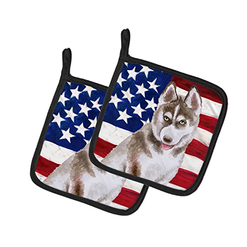 Caroline's Treasures BB9696PTHD Siberian Husky Grey Patriotic Pair of Pot Holders Kitchen Heat Resistant Pot Holders Sets Oven Hot Pads for Cooking Baking BBQ, 7 1/2 x 7 1/2