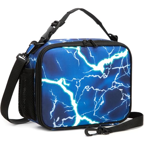 Hairao Kids Lunch Bag for Boys, Insulated Lunch Box for School, Glow in the Dark Lightning Lunch Bag with Shoulder Strap, Large Capacity with Bottle Pocket, Navy by Hairao - Used condition - US$9.71