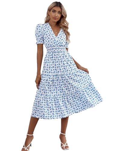 KOTTY Trendy Threads Elegante vestido multicolor para mujer, Blanco y azul, 40