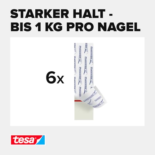 tesa Powerstrips Tapete&Putz - doppelseitige Klebestreifen für Tapete und Gips - Ersatz-Klebestreifen Klebenagel - Haltekraft 1,0 kg/Nagel - 1 x 6 Streifen
