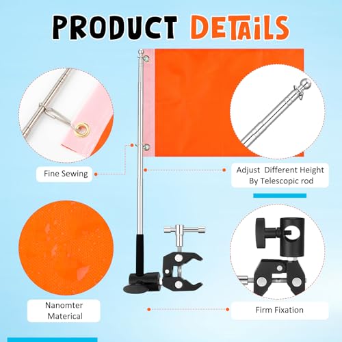 image for VitalCozy 2 Set Orange Boat Flags 47 Inches Water Ski Kayak Flag 12”