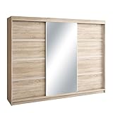 STYLE ET FONCTIONNEL : L'armoire avec miroir ne séduit pas seulement par son design moderne, mais aussi par sa fonctionnalité. Les 3 portes coulissantes, dont une avec un miroir élégant, confèrent à votre chambre à coucher une élégance contemporaine. Avec 4 tiroirs spacieux et 2 tringles à vêtements, tout est rangé de manière claire et à portée de main.