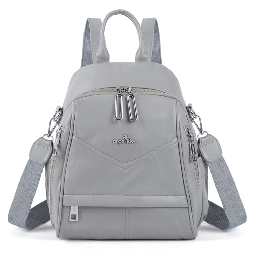 Image of Angel Kiss Small Backpack Purse for Women,Soft Vegan Leather Roomy Backpacks,Designer Ladies Shoulder Backpack Fashion Handbag with Removable Strap,Grey