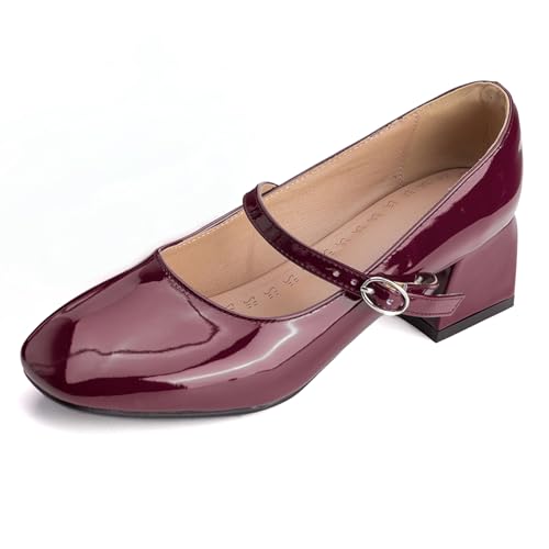 Gicoiz Block Heel Mary Jane Patent Ankle Strap Women Shoes Comfortable Square Toe Ladies Party Pumps Elegant Summer Chunky Apricot Size 13 US/49 by Gicoiz