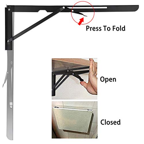 Sumnacon 2 Pcs 20 Inch Sturdy Folding Shelf Brackets - Heavy Duty Triangle Table Bench Folding Shelf Brackets, Wall Mounted Metal Folding Shelf Hinge, Black #TOP3
