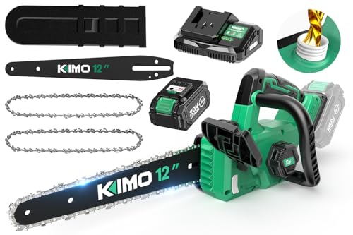 KIMO 12-Inch Brushless Cordless Chainsaw with 4.0Ah Batteries and Auto Oiler