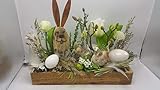  Seidenblumengesteck Frühlingsdeko Osterdeko Eier Hase Tulpen Weidenkätzchen