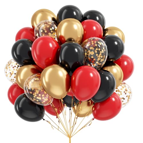 Red Black and Gold Balloons 60pcs 12inch Red Black Gold Confetti Balloons for Birthday Casino Party Decorations