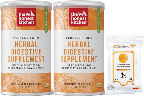 Aurora Pet Bundle Pack (2) Perfect Form Herbal Digestive Dog & Cat Supplement, (3.2-oz Each) with AuroraPet Wipes