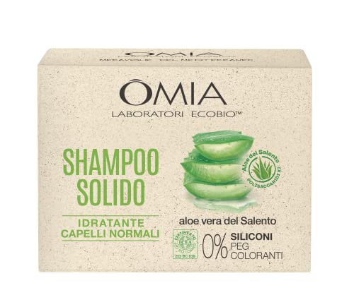 Omia, Shampoo Solido Aloe del Salento per Capelli Normali, Formula Idratante, Senza Siliconi e Coloranti, Adatta a Tutti i Tipi di Pelle