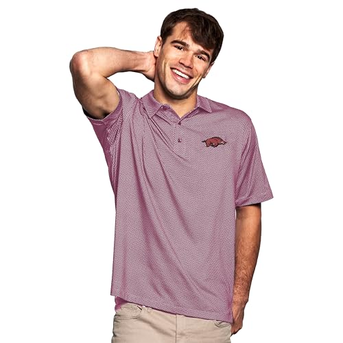 Vantage Apparel Men's Collegiate Premium Moisture Wicking Stretch Fit Diamond Print Polo, Arkansas Razorbacks, Maroon, XX-Large