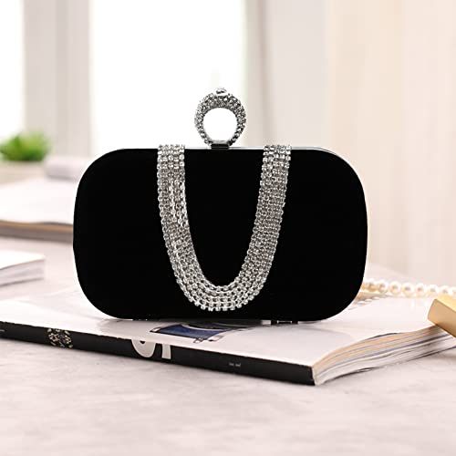 CORIOS Women Velvet Evening Bag Sparkly Rhinestone Clutch Bag Bridal Wedding Purse Charming Glittering Handbag Elegant Crossbody Bag Shoulder Bag for Wedding Banquet Cocktail Prom Party Black by CORIOS - Used condition - Image 3