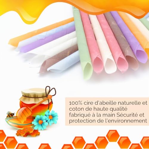 VOSSOT Lot de 16 bougies d'oreilles naturelles en cire d'abeille pour enlever le cérumen avec 6 disques de protection, 8 couleurs correspondant à 8 parfums, convient pour le nettoyage des oreilles – vue 6