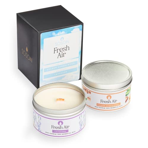 Simply Soson Sandalwood & Lavender Candle 2 Pack - 25 Hours | Crackle Wood Wick Candles For Home Aromatherapy Candles For Home Scented Candles For House Warming Gifts Infused Lavender Essential Oil #TOP14