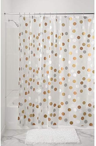 mDesign Metallic Dots Shower Curtain - PEVA Water-Repellent Bathtub Curtains with 12 Hanging Eyelets - Patterned Shower Curtains