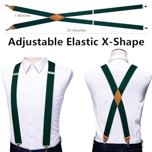 Image of Barry.Wang Men Suspender Set with Necktie Elastic Y Type Heavy Duty 6 Clips Braces Tie Handkerchief Cufflink Pin 6PCS