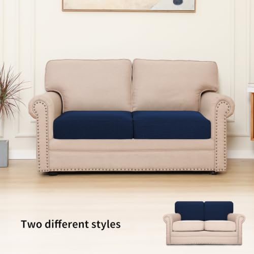 Image of Easy-Going Stretch Individual Couch Cushion Cover Sofa Seat Furniture Protector Sofa slipcover Soft Flexibility with Elastic Bottom(2 Piece Cushion Sofa, Navy)