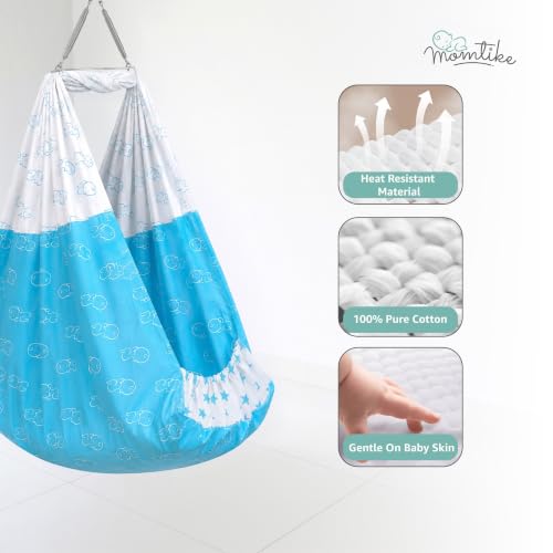 Image of Baby Cradle̞, Foldable Window Hanger with Sliding Lock, Hanger Spring, Mosquito Net & Pad with Insert Pocket, Jhoola, Thottil, Joli, Jokali, Onjal (Momblue)