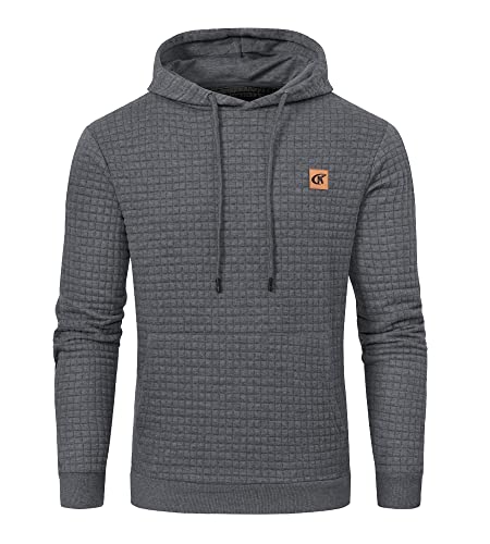 Men's Sweatshirt Hipster Gym Long Sleeve Drawstring Hooded Plaid Jacquard Pullover Hoodies Dark-Gray M #TOP25