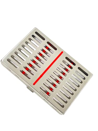 1 EA Veterinary Instruments Sterilization Cassette with Removable Silicone Inserts (Red) 7in x 5.5in x 1.25in - German Stainless CE