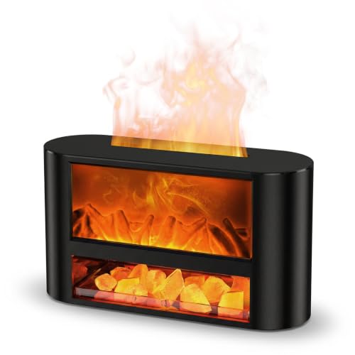 Image of Essential Oil Diffuser & Himalayan Salt Lamp, Original Fireplace Flame Fire Oil Diffuser, 300ml Ultrasonic Aromatherapy Humidifier, Scent Diffuser with Timer for Home, Bedroom, Office, Yoga