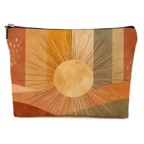 Minimalist Boho Sun Makeup Bag for Women Abstract Travel Accessory Pouch