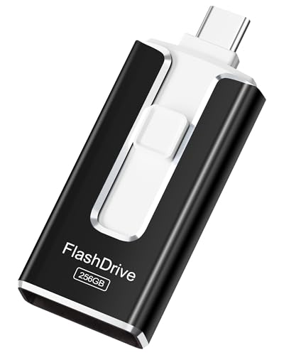 Image of MFi Certified Flash Drive for iPhone 256GB, 3 in 1 Type-C USB Memory Stick Thumb Drive for Photos Videos Storage, High Speed External Memory Storage Photo Stick for iPhone iPad Android PC (Black)