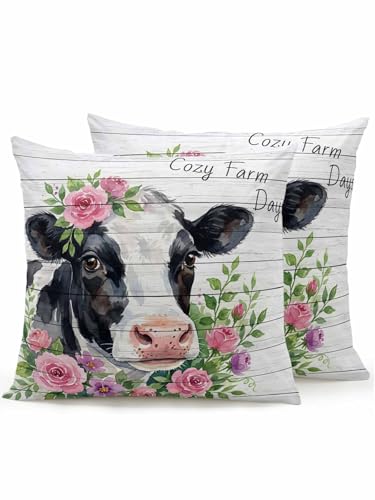 Cozy Farm Days Cow 18x18 Waterproof Outdoor Throw Pillows Set