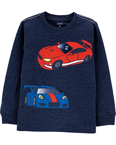T-shirt interactif coton bleu marine motif voiture de course bébé garçon 9 mois